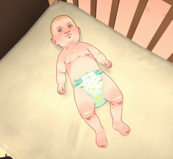 Um bebê ,visto de cima, deitado em seu berço na diagonal